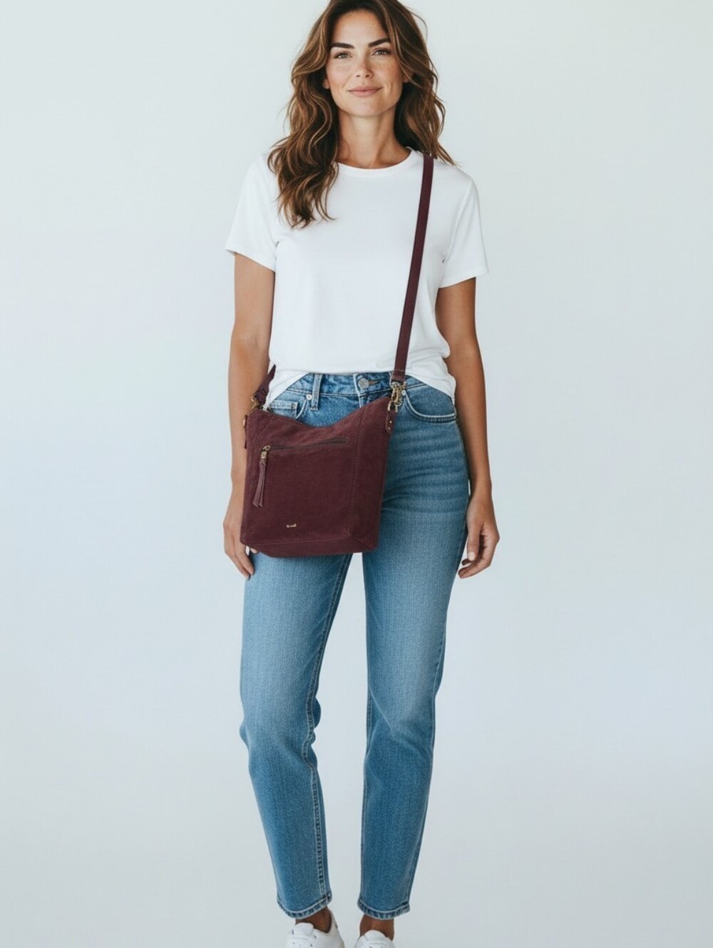 The Sak Suede Crossbody Bag in Dark Brown